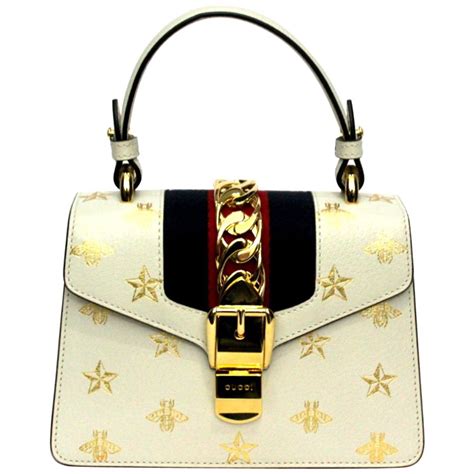 Gucci White Leather Mini Sylvie Bee Star Gucci Bag.